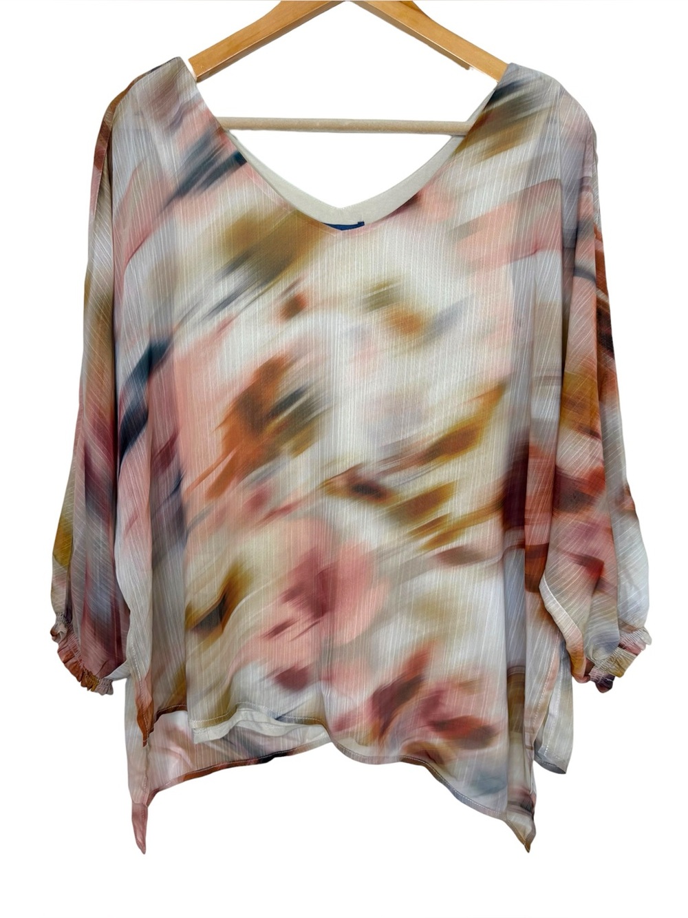 NWT Democracy blouse dolman cream pink brown flowy size small